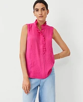 Ann Taylor Ruffle Pintucked Popover Shell Top Bold Pink Women's