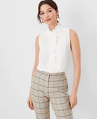Ann Taylor Ruffle Pintucked Popover Shell Top