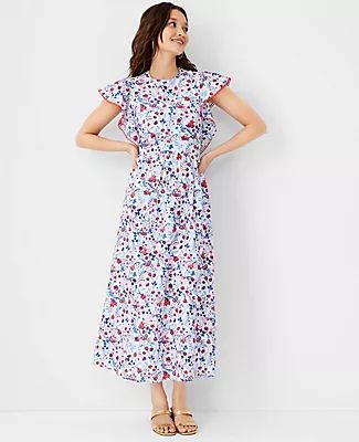 Ann Taylor Floral Ruffle Sleeve Maxi Dress