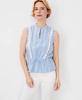 Ann Taylor Chambray Lace Tie Front Top