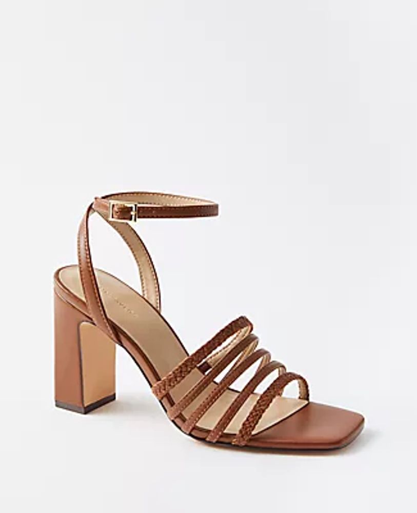Ann Taylor Braided Leather Strappy High Block Heel Sandals