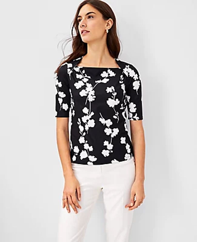 Ann Taylor Shadow Floral Refined Stretch Envelope Neck Top