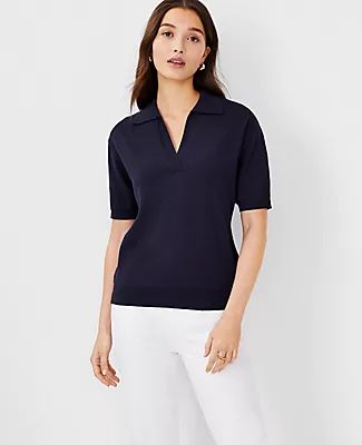 Ann Taylor Petite Collared V-Neck Sweater Tee