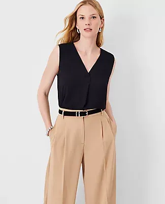 Ann Taylor Petite Mixed Media Pleat Front Top