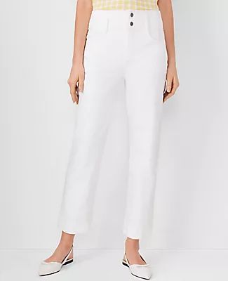 Ann Taylor Petite Sculpting Pocket High Rise Corset Easy Straight Jeans in White