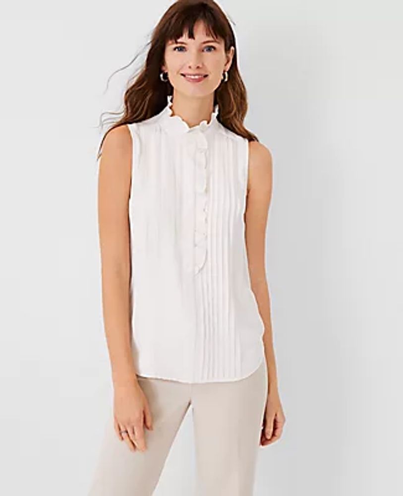 Ann Taylor Petite Ruffle Pintucked Popover Shell Top