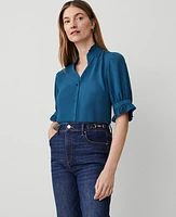 Ann Taylor Petite Ruffle Button Top Women's