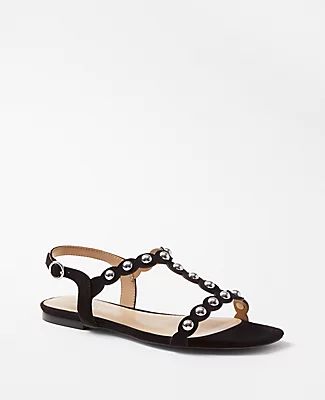 Ann Taylor Studded Suede Flat Sandals