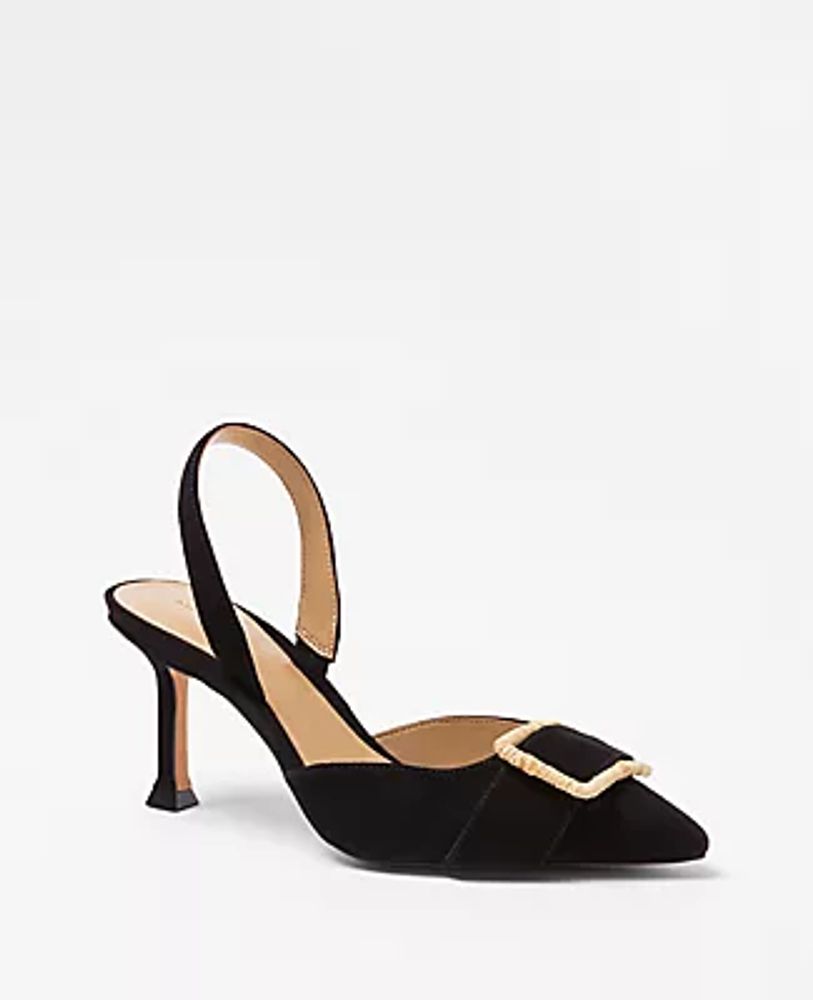 Ann Taylor Straw Buckle Suede Slingback Pumps