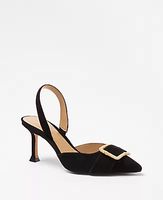 Ann Taylor Straw Buckle Suede Slingback Pumps