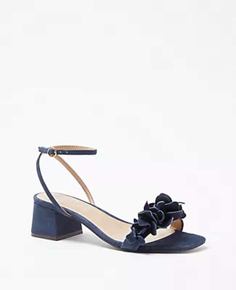 Ann Taylor Petaled Suede Block Heel Sandals