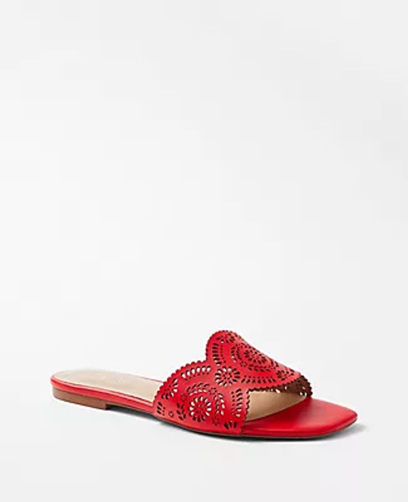 Ann Taylor Eyelet Perforated Leather Slide Sandals