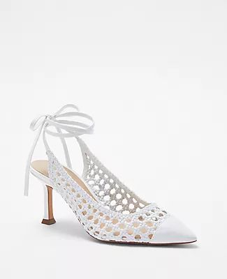 Ann Taylor Woven Ankle Wrap Leather Slingback Pumps