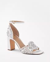 Ann Taylor Eyelet Perforated Leather High Block Heel Sandals