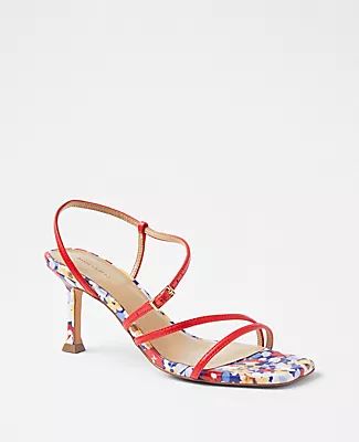 Ann Taylor Printed Leather Strappy Heeled Sandals