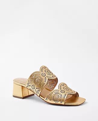 Ann Taylor Eyelet Perforated Leather Two Strap Sandals
