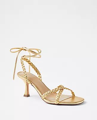 Ann Taylor Metallic Braided Leather Ankle Wrap Sandals