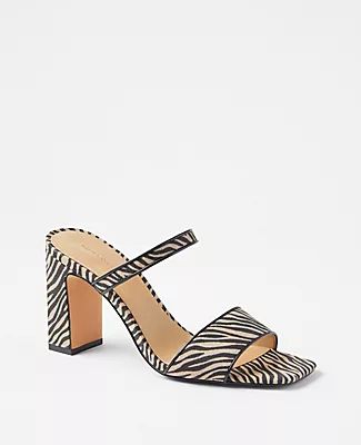 Ann Taylor Zebra Print Linen Blend Two Strap Block Heel Sandals