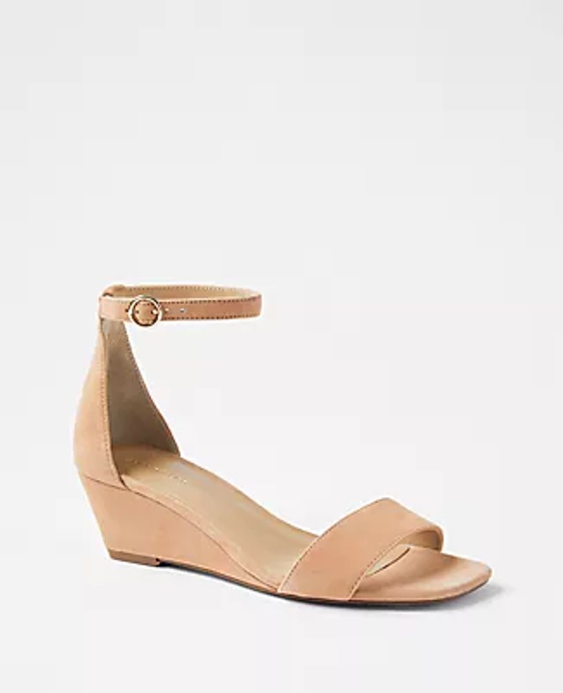 Ann Taylor Suede Low Wedge Sandals