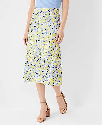 Ann Taylor Lemon Blossom Pull On Midi Slip Skirt