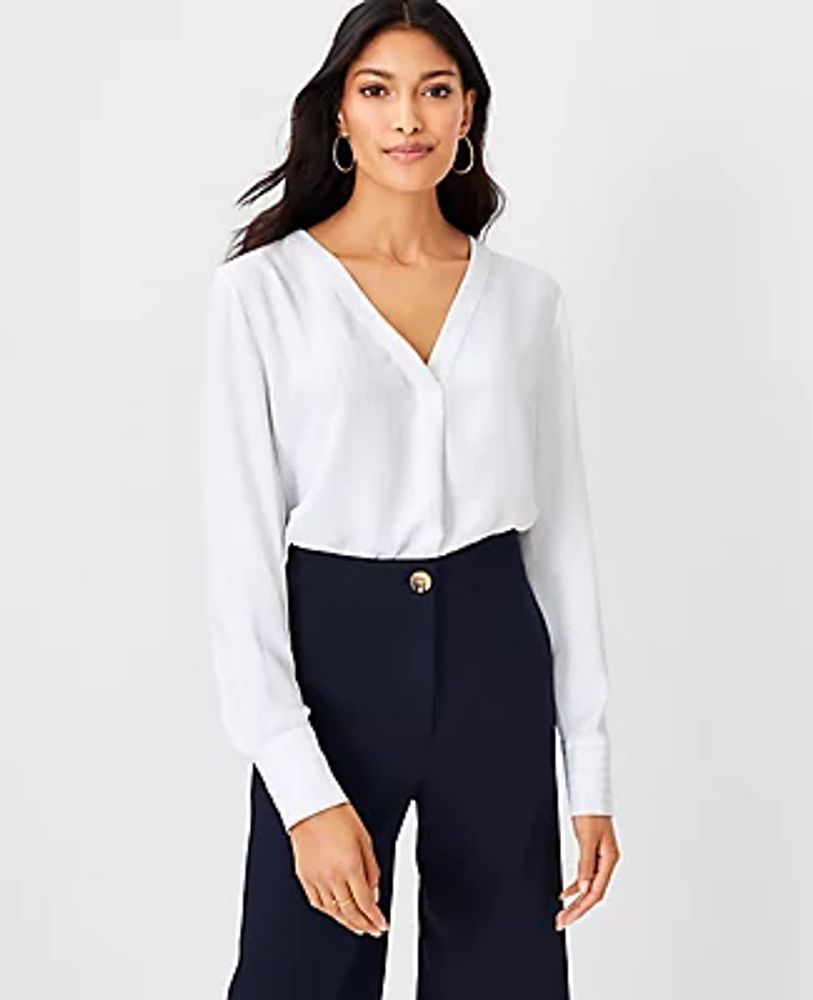 Ann Taylor Pinstripe Mixed Media Pleat Front Top