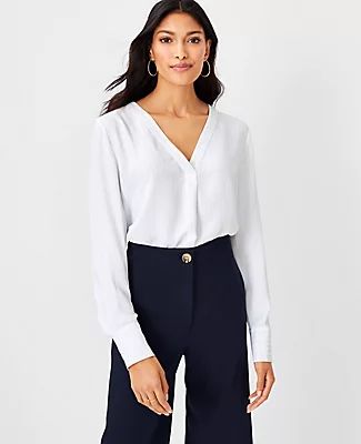 Ann Taylor Pinstripe Mixed Media Pleat Front Top