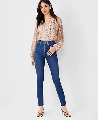 Ann Taylor Sculpting Pocket Highest Rise Skinny Jeans Classic Mid Wash
