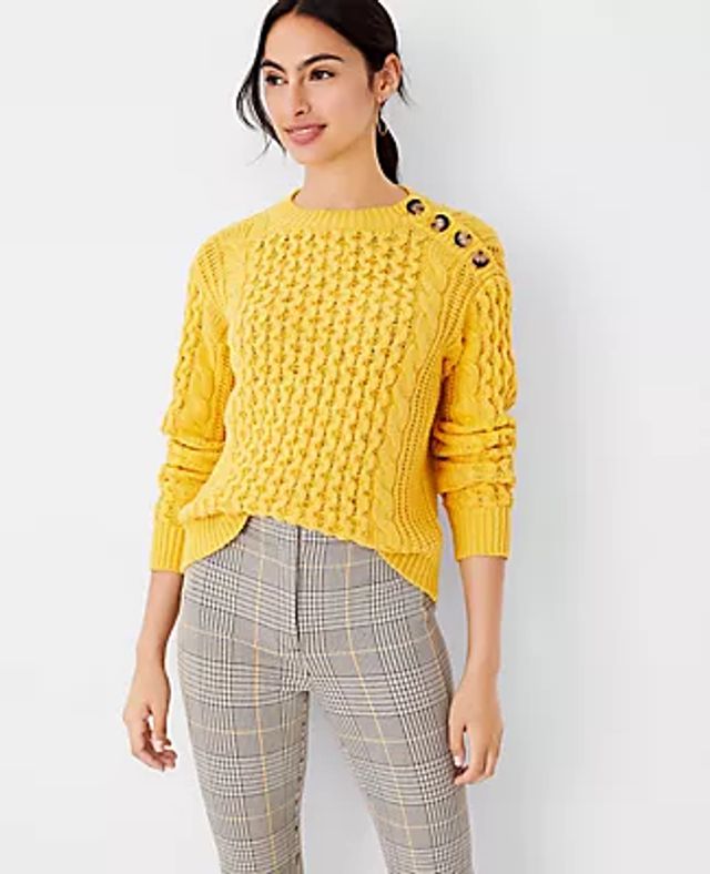 Ann Taylor Women Clothing Tunics Waffle Stitch Button Tunic Sweater 
