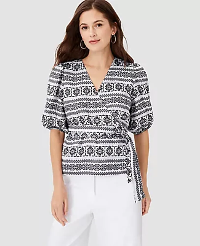 Ann Taylor Petite Dobby Belted Wrap Blouse