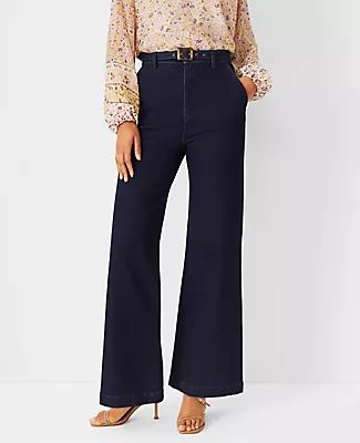 Ann Taylor High Rise Belted Trouser Jeans Rinse Wash