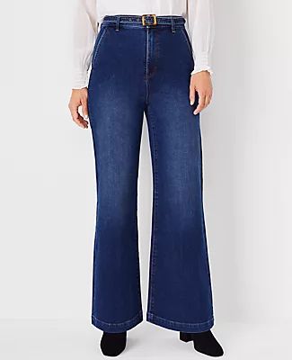 Ann Taylor High Rise Belted Trouser Jeans Bright Medium Stone Wash