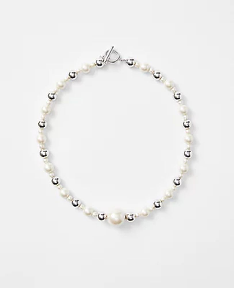 Ann Taylor Pearlized Metal Bead Statement Necklace