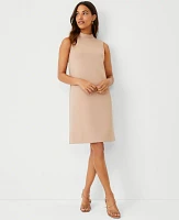 Ann Taylor The Petite Mock Neck Shift Dress Double Knit Natural Camel Women's