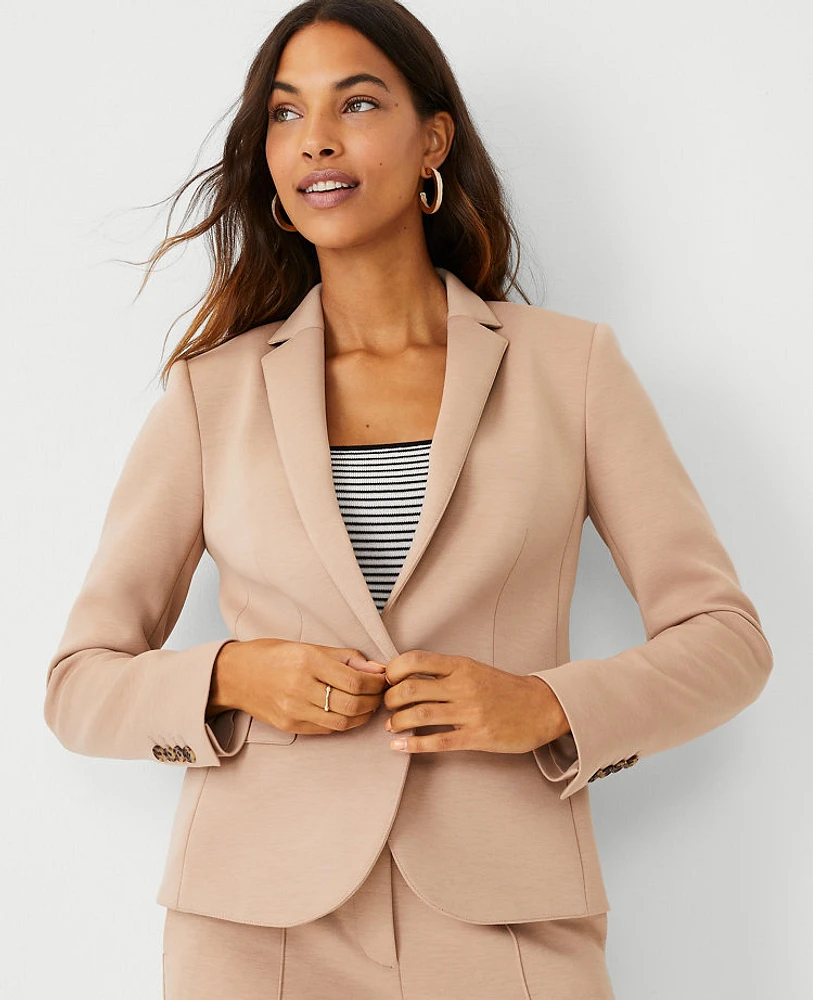 Ann Taylor The Petite One-Button Blazer Double Knit Natural Camel Women's