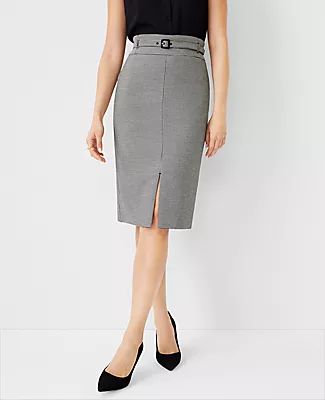 Ann Taylor Houndstooth Belted Pencil Skirt