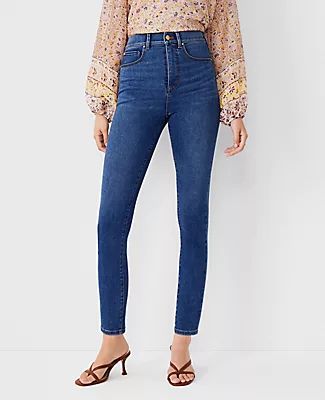 Ann Taylor Curvy Sculpting Pocket Highest Rise Skinny Jeans Classic Mid Wash