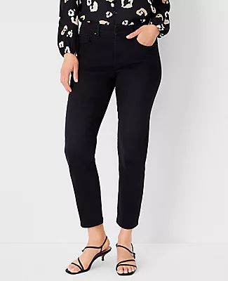 Ann Taylor Petite Sculpting Pocket Mid Rise Tapered Jeans Faded Black Wash