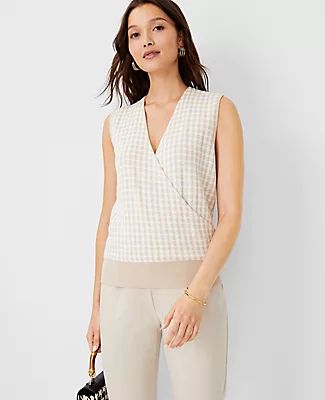 Ann Taylor Houndstooth Wrap Sweater Shell Top