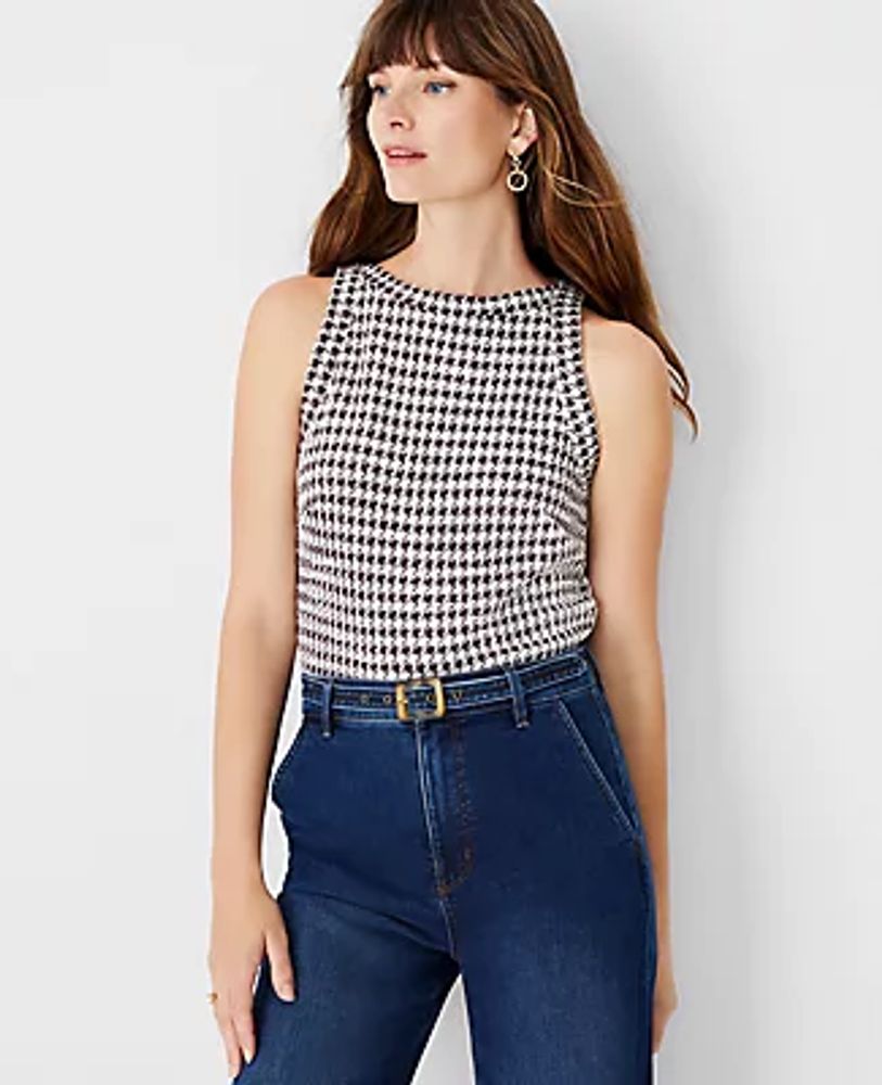 Ann Taylor Houndstooth Banded Trim Tank Top