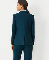 Ann Taylor The Petite Double Breasted Long Blazer in Airy Wool Blend Size 8 Ominous Teal Women's