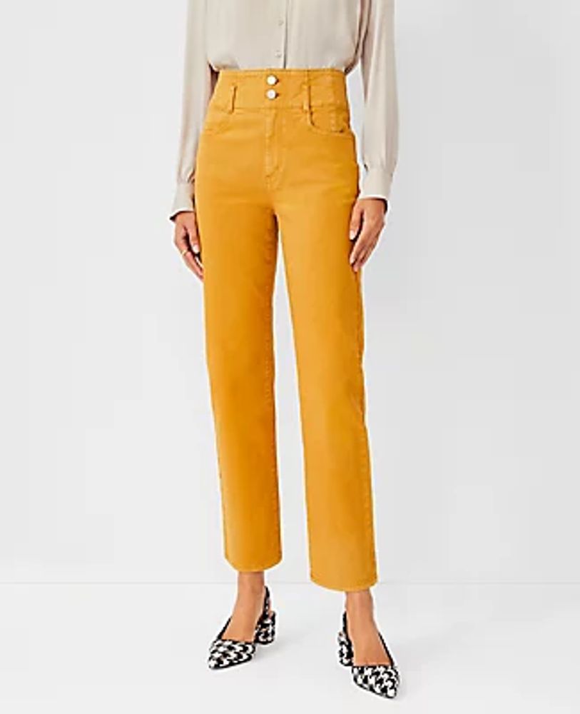 Ann Taylor Petite Sculpting Pocket High Rise Corset Easy Straight Jeans in Early Harvest