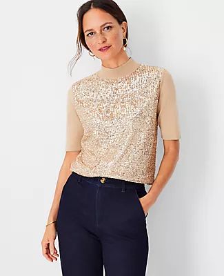 Ann Taylor Sequin Front Sweater Tee