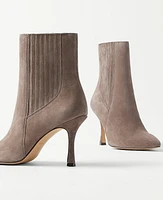 Ann Taylor Suede Chelsea Stiletto Booties Pine Bark Women's