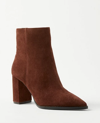 Ann Taylor Pointy Toe Suede Booties Pure Chocolate Women's