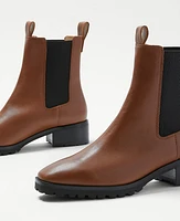 Ann Taylor Tab Chelsea Leather Booties 5 Pecan Brown Women's