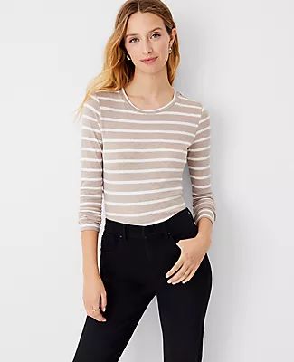 Ann Taylor Striped Long Sleeve Crew Neck Top