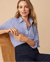 Ann Taylor Striped Relaxed Perfect Shirt Blue Stripe Women's