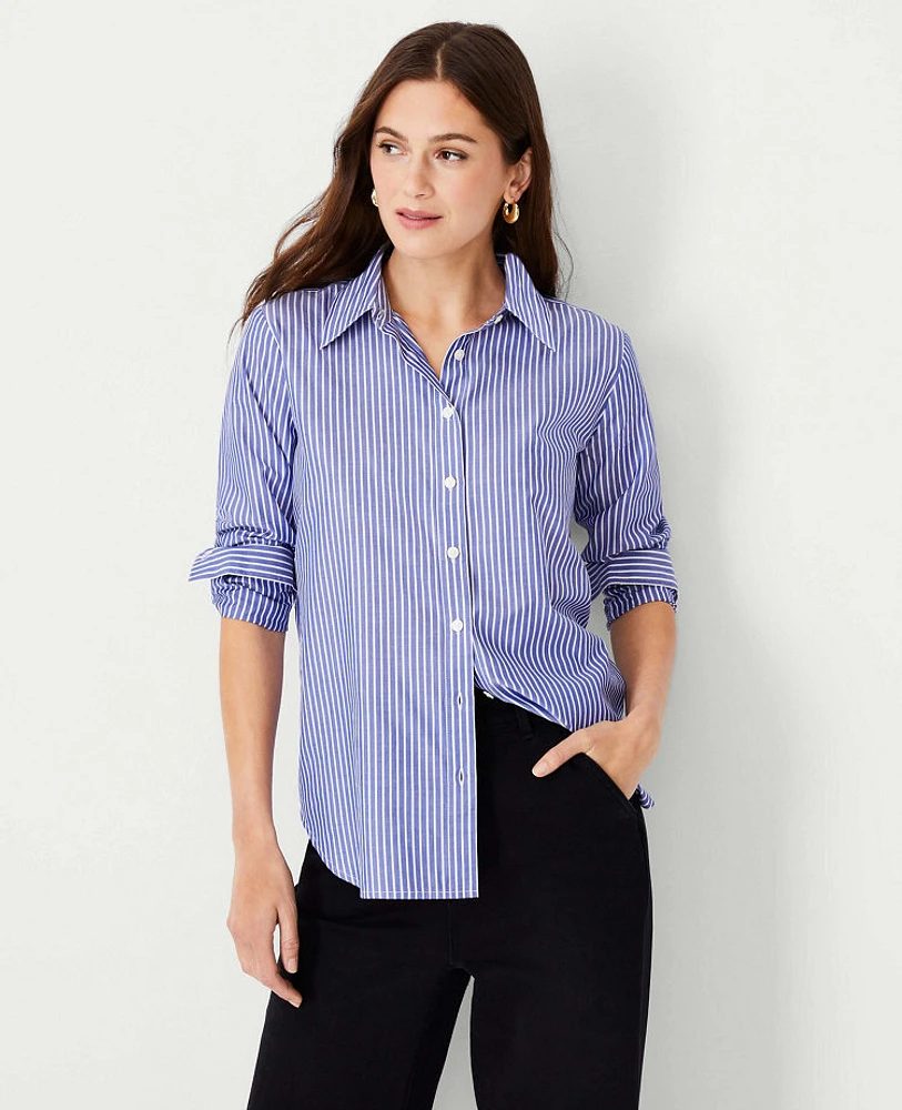 Ann Taylor Striped Relaxed Perfect Shirt Blue Stripe Women's