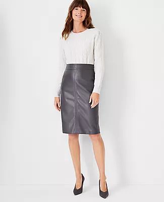 Ann Taylor Petite Seamed Faux Leather Pencil Skirt