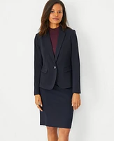 Ann Taylor The Petite Notched One Button Blazer Seasonless Stretch Nocturne Navy Women's